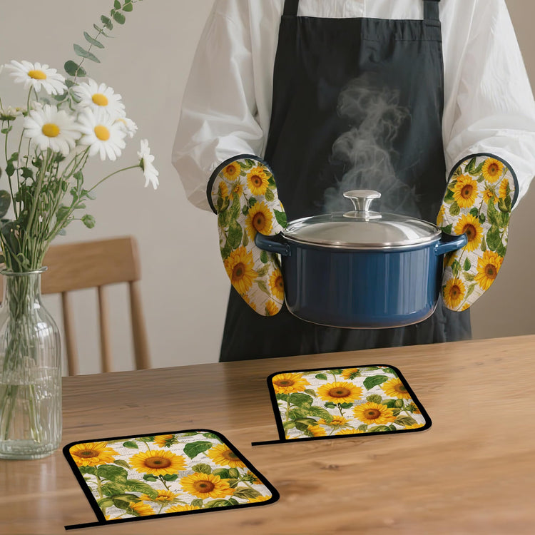 Vintage Sunflower Oven Mitts and Pot Holders (4 Count)