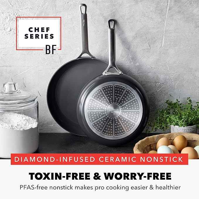 GreenPan x Bobby Flay 10” & 12” Hard Anodized Ceramic Nonstick Frying Pan Set, PFAS-Free, Induction Compatible Skillets, Oven & Broiler Safe to 600˚F, Dishwasher Safe, Black