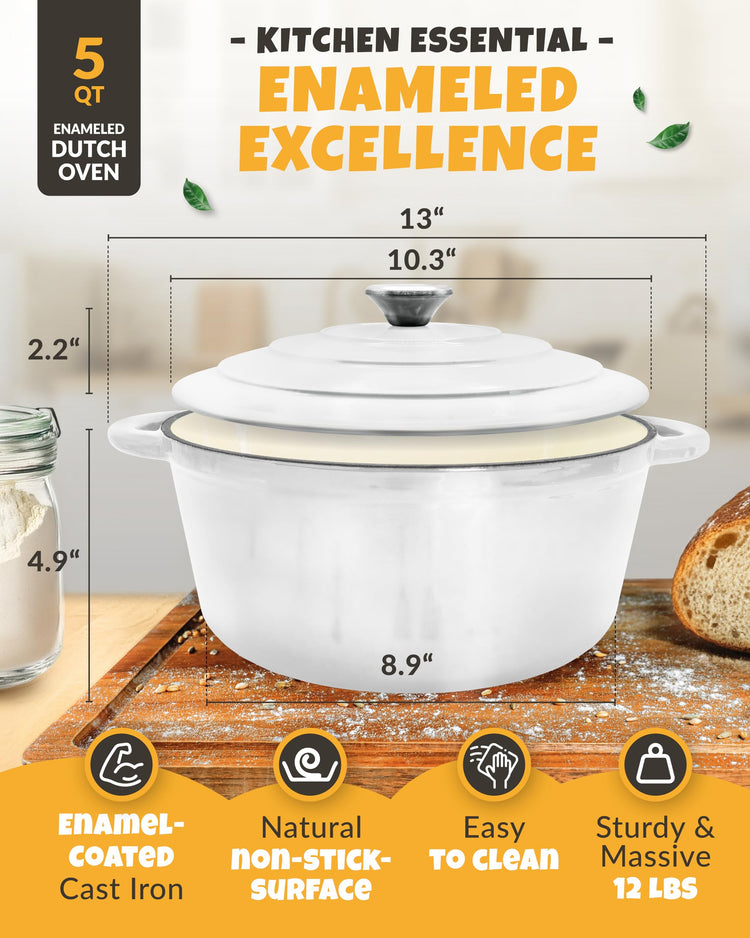 5 QT Enameled Bread Baking Pan with Lid for Artisan Sourdough Set