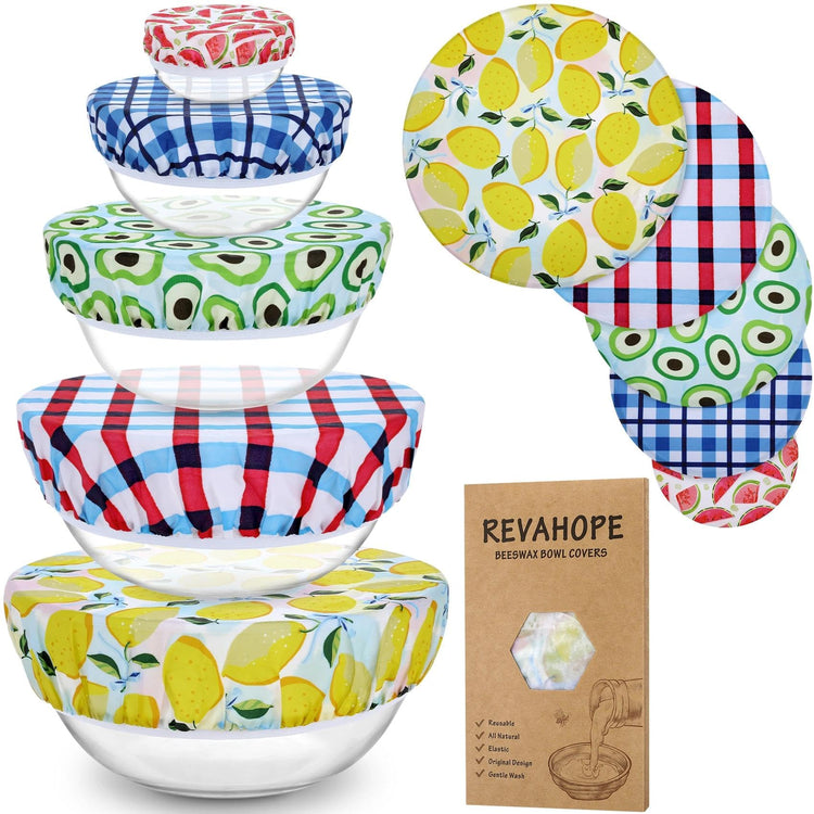 5Pcs Reusable Beeswax Elastic Bowl Covers for Bread Proofing and Food Cover (5 Count)