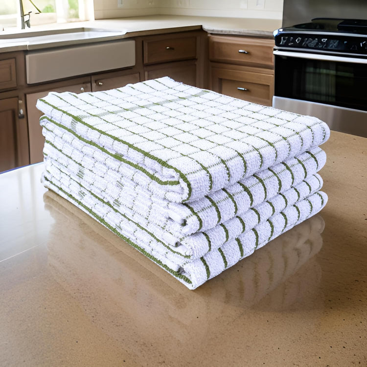AMOUR INFINI Kitchen Towels Set of 4 - Highly Absorbent, Super Soft Terry Cotton 20x28 Inch Dish Towels with Hanging Loop - Hand & Tea Towels for Cleaning & Drying Dishes (Green) - Nestoria