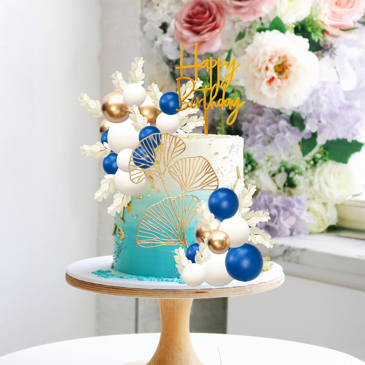 57Pcs Balls Cake Topper Boho Grass Cake topper Pearl Balls Acrylic Happy Birthday Cake Decorations for Wedding Baby Shower Birthday Boho Themed Party Supplies Royal Blue (57 Count)