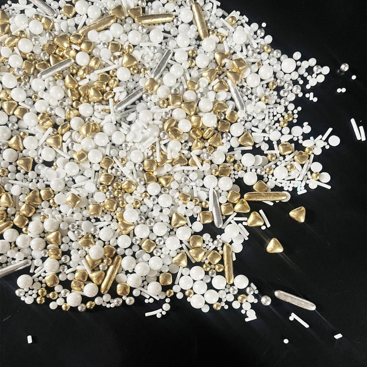 White Deluxe Gold Sprinkles Candy Mixing Size Baking Edible Cake Decorations Cupcake Toppers Cookie Decorating Celebrations Wedding Shower Party Chirstmas Supplies 130g (4.6 Ounce)