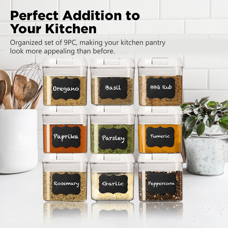 9 PC (0.5L, 17oz) Spice Storage Containers with Lids & 6 Spoons (9 Count)