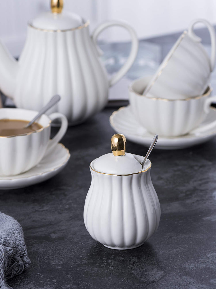 Fine China Pink Teapot and Creamer Sugar Bowl Set