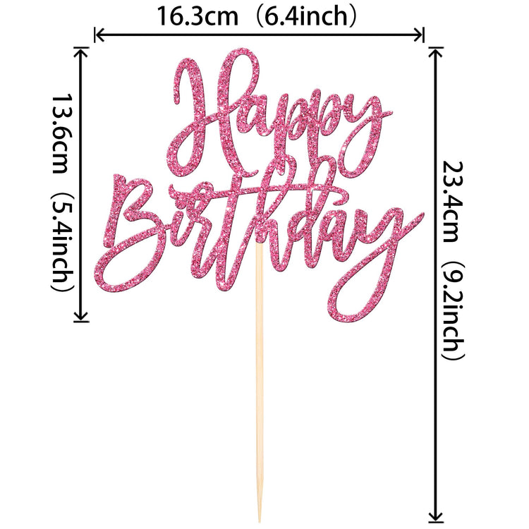 1 PCS Happy Birthday Cake Topper Glitter Happy Birthday Cake Pick for Celebrating Happy Birthday Anniversary Theme Party Cake Decorations Supplies Pink