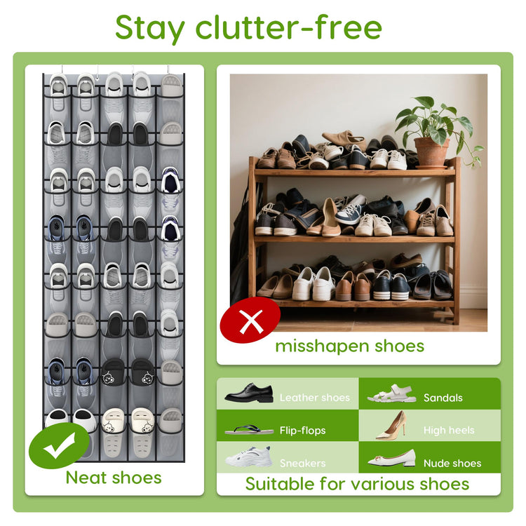 Over the Door Shoe Organizer with 40 Large Breathable Mesh Pockets