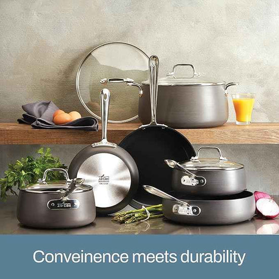 All-Clad HA1 Hard Anodized Nonstick Cookware Set 10 Piece Induction Oven Broiler Safe 500F, Lid Safe 350F Pots and Pans Black