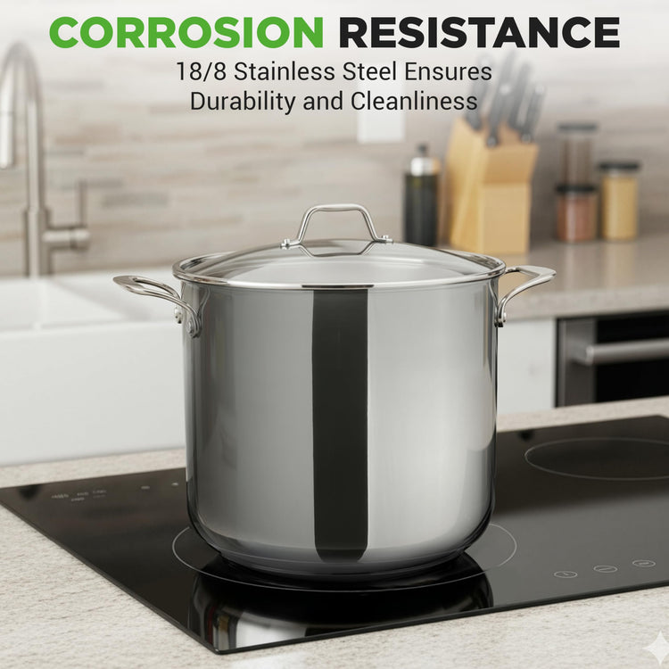 15 Quart Stainless Steel Stock Pot with Tempered Glass Lid