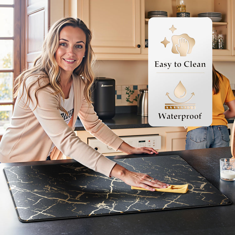 Gold Foil Stamped Marble Kitchen Mats for Floor 2PCS Cushioned Anti Fatigue Non Slip Waterproof Comfort Leather Kitchen Rugs 2 (19.64 Sq Ft)