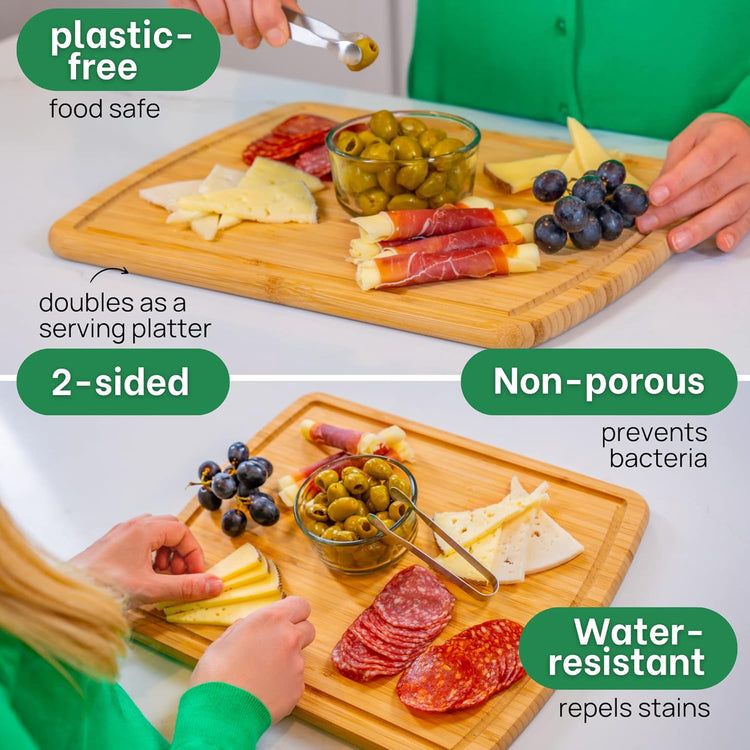 GREENER CHEF 15 Inch Bamboo Cutting Board with Lifetime Replacements - Medium Wooden Chopping Board for Kitchen, Butcher Block, Meat, Vegetables, Charcuterie and Cheese Board