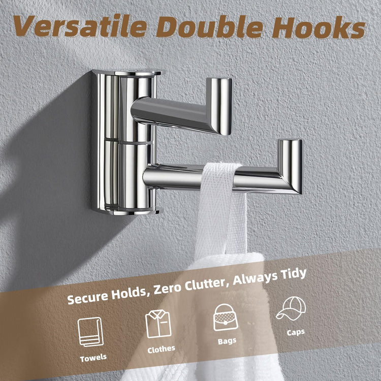 Polished Chrome Swivel Towel Hook with 2 Rotating Arm