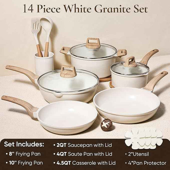 CAROTE 14 Pcs Pots and Pans Set Nonstick,Cookware Set Kitchen Cooking Set with Utensil and Pan Protectors