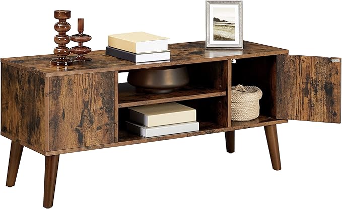 VASAGLE Retro TV Stand for Televisions up to 42 Inches, Mid-Century Modern Entertainment Center, 43.4”, Rustic Brown