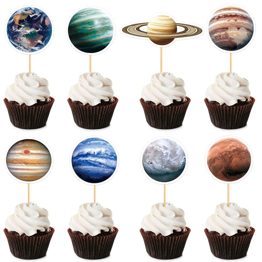 40Pcs Space Cupcake Toppers Astronaut Cupcake Picks Solar System Galaxy Universe Planet Food Picks for Outer Space Baby Shower Boys Girls Birthday Party Cake Cupcake Decorations (40 Count)
