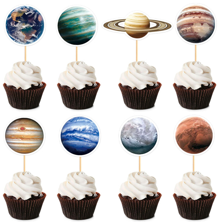 40Pcs Space Cupcake Toppers Astronaut Cupcake Picks Solar System Galaxy Universe Planet Food Picks for Outer Space Baby Shower Boys Girls Birthday Party Cake Cupcake Decorations (40 Count)