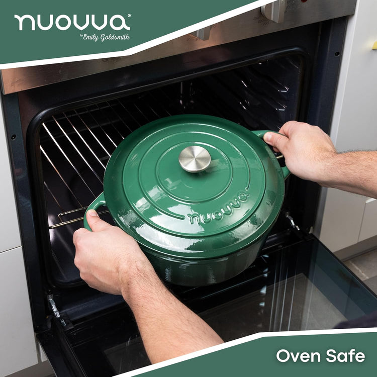 Cast Iron Dutch Oven with Lid – Non-Stick Ovenproof Enamelled Casserole Pot – Sturdy Dutch Oven Cookware – Dark Green, 7.3-Quart, 30cm – by Nuovva - Nestoria