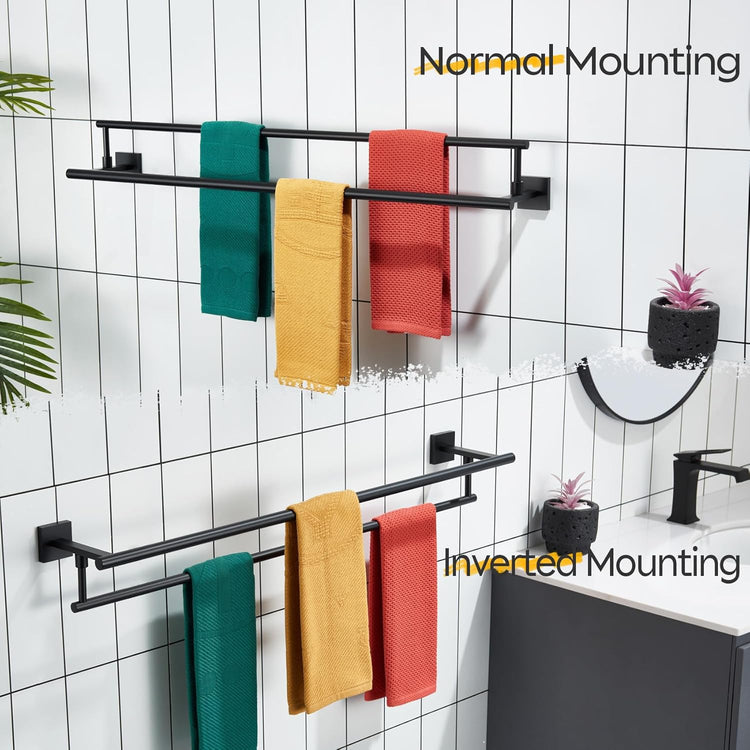 KOKOSIRI Bathroom Towel Bars 36-Inch Double Towel Rails Matte Black Towel Holder Overlength for Kitchen Toilet Stainless Steel B5009BK-L36