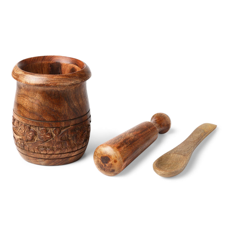 Wooden Carved Mortar and Pestle