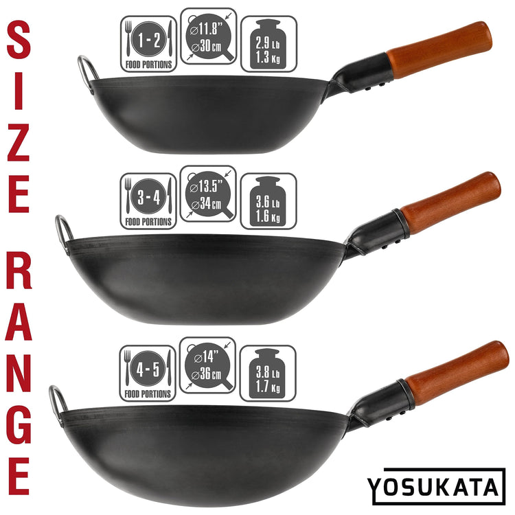 11.8" Pre Seasoned Flat Bottom Black Carbon Steel Wok for Stir Fry