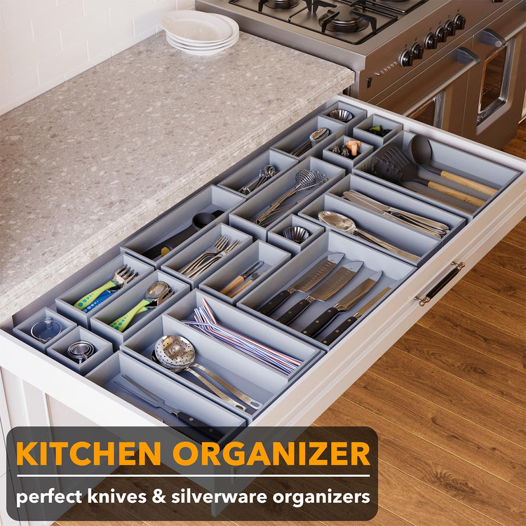 21 Piece Bamboo Drawer Organizer Storage Boxes Set