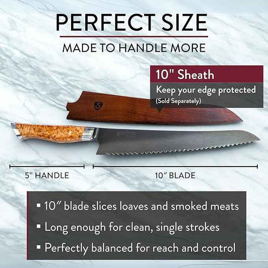 STEELPORT 10 Inch Bread Knife – Heirloom Quality Carbon Steel Serrated Knife for Sourdough, Artisan Loaves | Handmade Bread Cutting Tool with contoured Oregon Big Leaf Maple Burl Handle | Made in USA