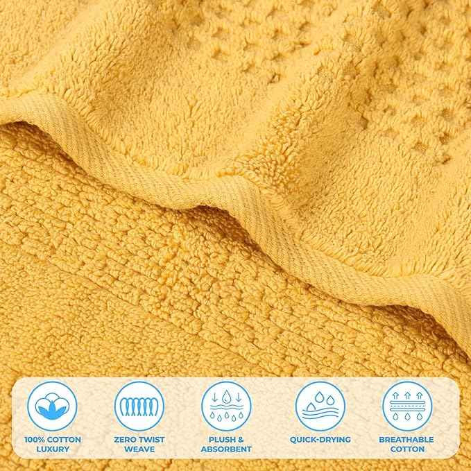 Superior Playa Zero Twist Cotton Medium Weight Towels, for Kitchen, Bathroom, Shower, Spa, Plush, Quick Dry, Ultra-Soft Towels, Bath Essentials, Waffle Textured, Absorbent Hand Towels, Set of 6, Gold