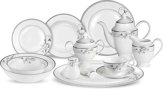 Lorenzo 57 Piece Elegant Bone China Service for 8 Viola Dinnerware Sets, Silver