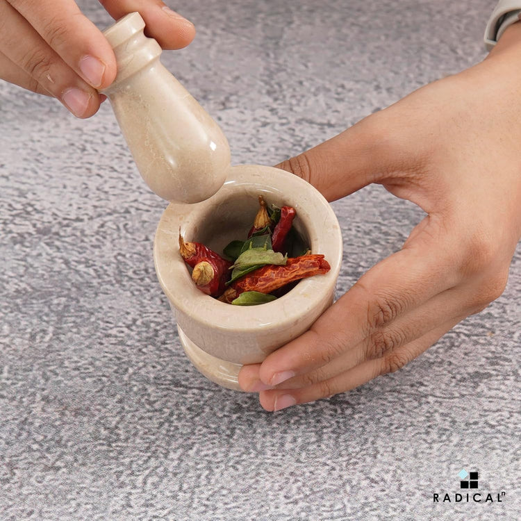 Radicaln Marble Mortar and Pestle Set Verona 2.5" Inches Handmade Spice Grinder for Kitchen Herb Grinder Bowl & Garlic Crusher for Kitchen Accessories