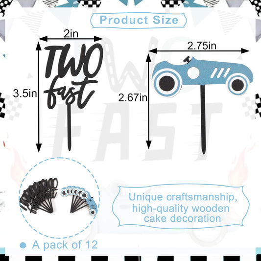 Wooden Two Fast Birthday Cupcake Topper