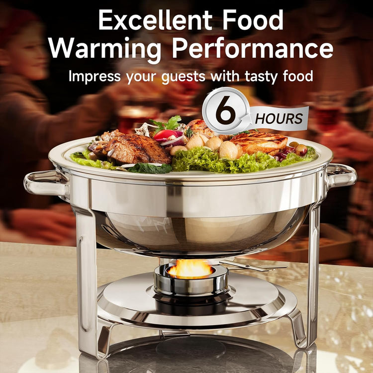 Chafing Dishes for Buffet, 4 Pack 5QT Round Stainless Steel Chafing Dish Set for Home Parties, Christmas Gatherings, Catering Events Complete Buffet Warmer Set (Silver 2)