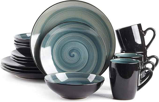Stoneware Sonoma 16pc Dinnerware Set, Black + Speckled Spin Wash Blue