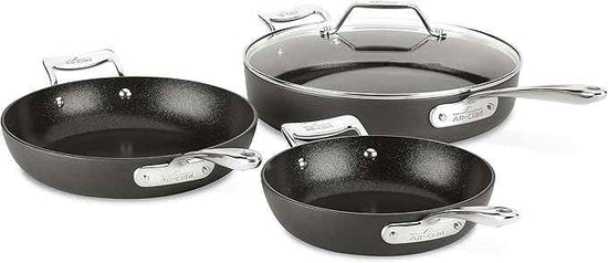 All-Clad Essentials Hard Anodized Nonstick Sauce Pan Set 4 Piece, 8, 10.25 Inch, 4 Quart Oven Broiler Safe 500F Pots and Pans, Cookware Black