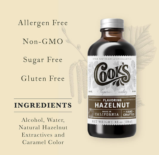Cook's, Pure Hazelnut Flavor, Perfect for Baking and Cooking, Certified Kosher, Gluten Free, Allergen Free, Vegan, 4 oz - Nestoria