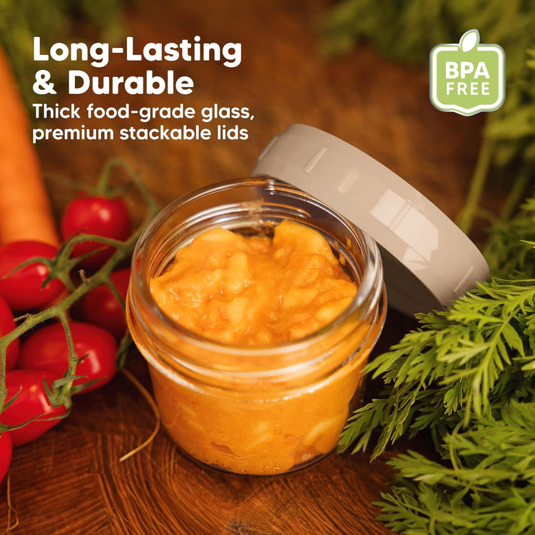 KeaBabies 12pk 4oz Glass Baby Food Containers with Lids - Leak-Proof, Microwavable Small Glass Jars, Baby Purees & Toddler Snack Storage Containers, BPA-Free, Dishwasher & Freezer Safe (Terracotta)