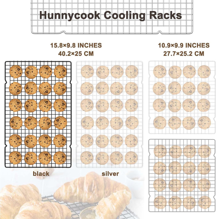 15.8”×9.8” Cooling Rack, 3P Stainless Steel Baking Rack, Oven Safe Cooling Racks for Cooking and Baking, Black Roasting Rack & Wire Rack & Cookie Cooling Rack for Roasting, Grilling, Drying