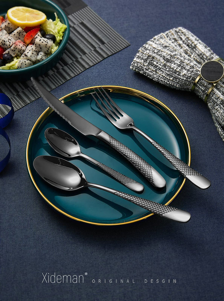 16 Piece Modern Black Hammered 18 (4 Count)