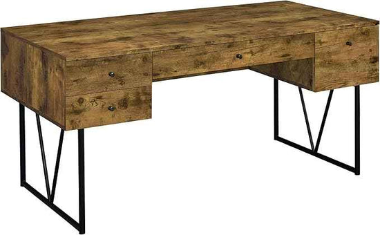 Coaster Home Furnishings Analiese Rustic 63-Inch 4-Drawer Home Office Computer Writing Desk Study Table with Storage Engineered Eco-Friendly Wood Look Laminate Sturdy Steel Base Rustic Nutmeg 800999