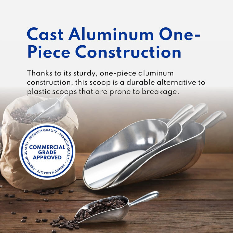 New Star Foodservice 34547 One-Piece Cast Aluminum Round Bottom Bar Ice Flour Utility Scoop, 24 -Ounce, Silver (Hand Wash Only)