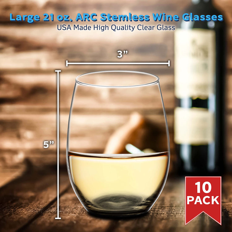 10 ARC Stemless Wine Glasses Set (10 Count)
