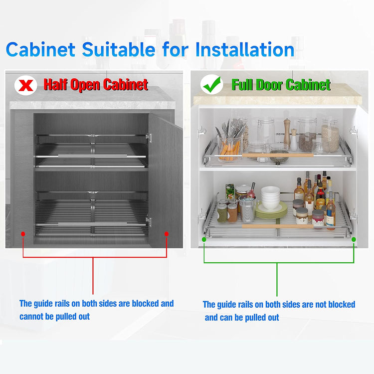 2Pack Expandable Pull Out Cabinet Organizer,12.2~17.9"W x 22.5"D Heavy Duty Slide Out Shelves Adjustable Height Cabinet Pull Out Shelves,Expandable Width Spice Rack Organizer for Kitchen
