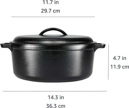 Amazon Basics Round Pre-Seasoned Cast Iron Dutch Oven Pot with Lid and Dual Handles, Heavy-Duty & Large, 7-Quart, Black - Nestoria