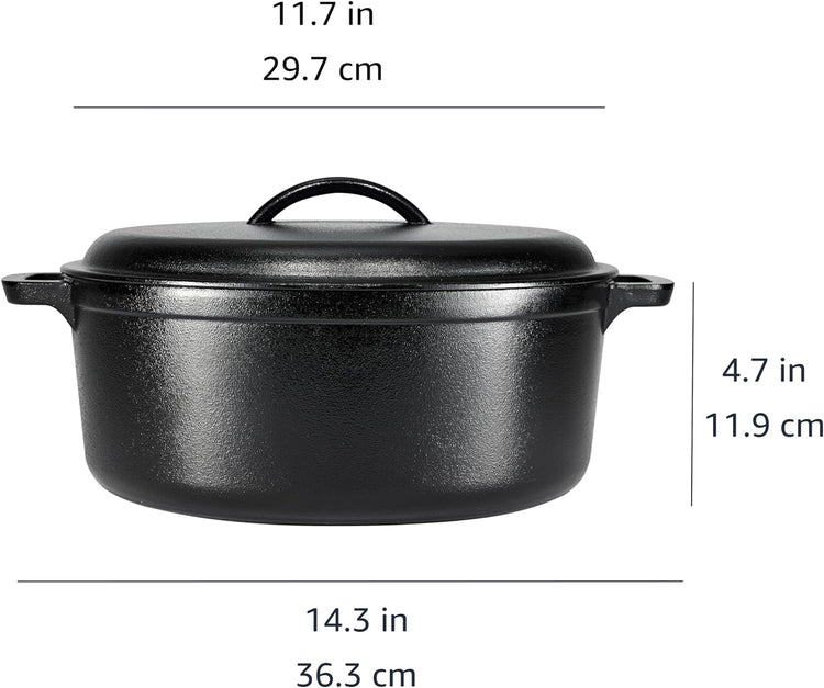 Amazon Basics Round Pre-Seasoned Cast Iron Dutch Oven Pot with Lid and Dual Handles, Heavy-Duty & Large, 7-Quart, Black - Nestoria