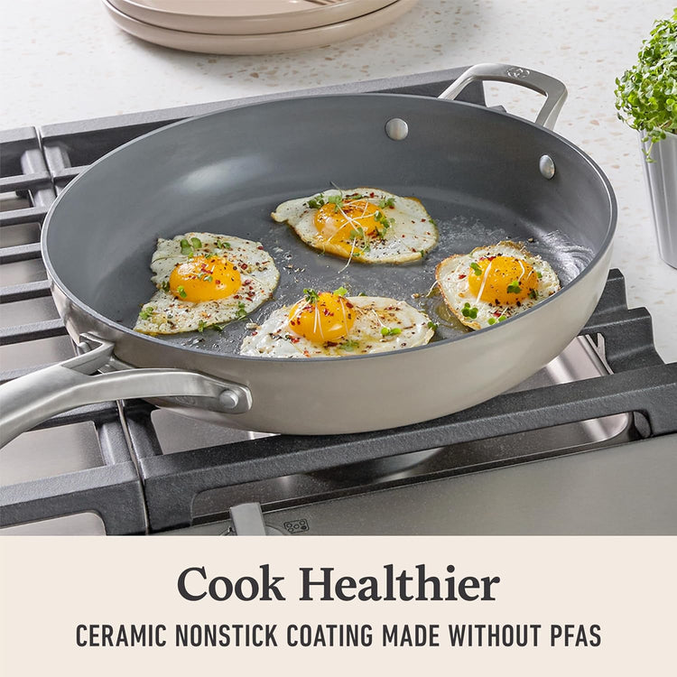 Calphalon® Premier Ceramic Nonstick 12" Frying Pan with Lid, Mushroom Grey