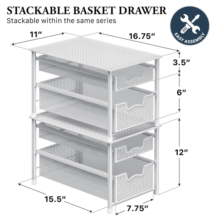 Stackable 2 Tier Sliding Basket Organizer Drawer
