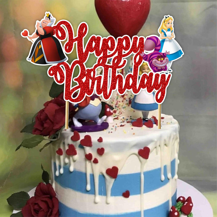 Alice in Wondrland Happy Birthday Cake Topper