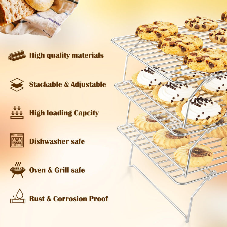 3 Tier Stackable Cooling Rack for Batch Cooling Cookie