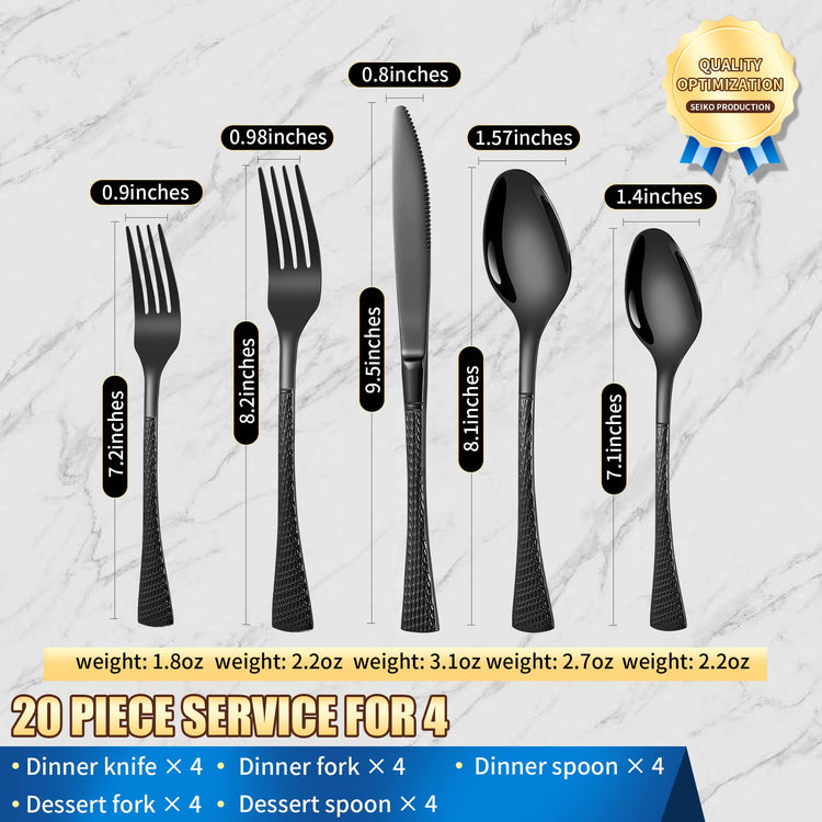 Hammered Black Silverware Set (20 Count)