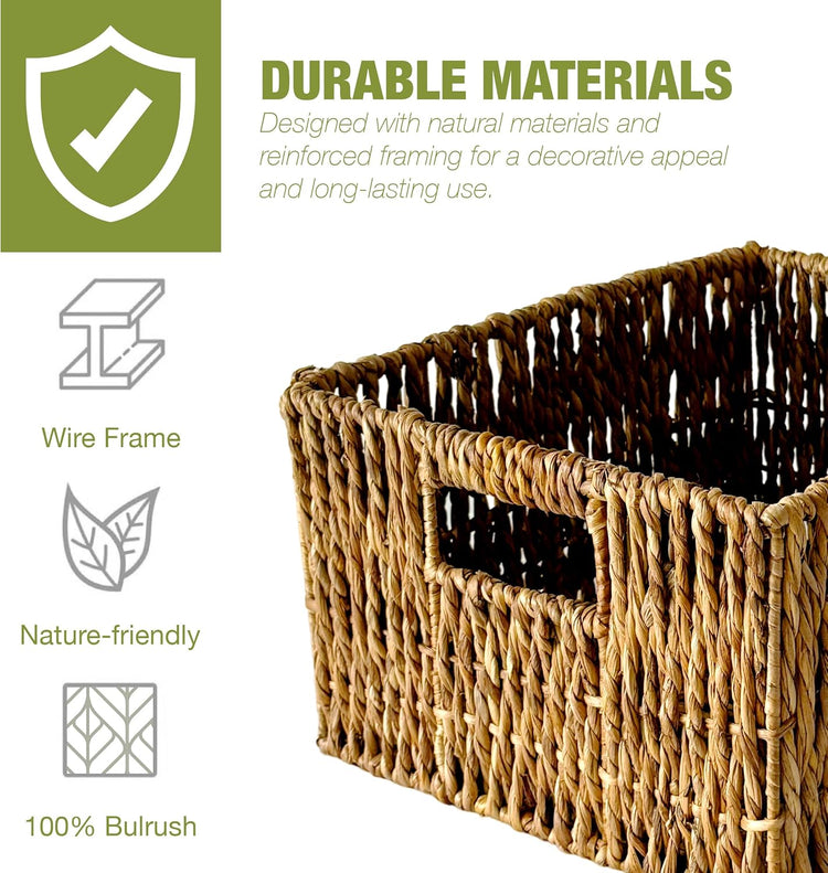 Wicker Basket Set – Stackable Storage Bins for Organizing Pantry & Kitchen – 1 Large Basket + 2 Small Baskets with Handle – Wicker Storage Baskets for Shelves & More