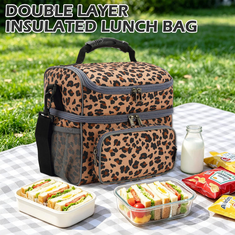 Double Layer Cooler Insulated Lunch Bag Adult Lunch Box Large Tote Bag for Men (2 Count)